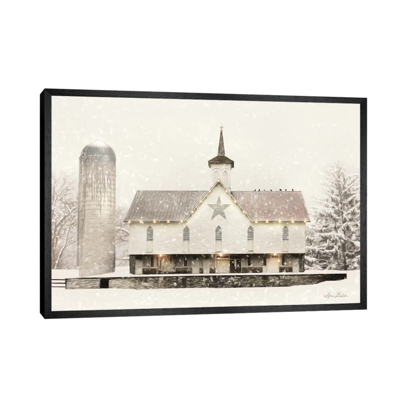 Christmas Star Barn With Lights by Lori Deiter - Print on Canvas, 101.6 cm H x 66.04 cm W, Black Framed