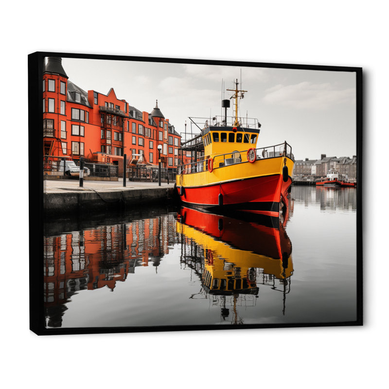 Port Quayside Contrast I sur toile, H 24 po x l 32 po, Cadre flottant noir