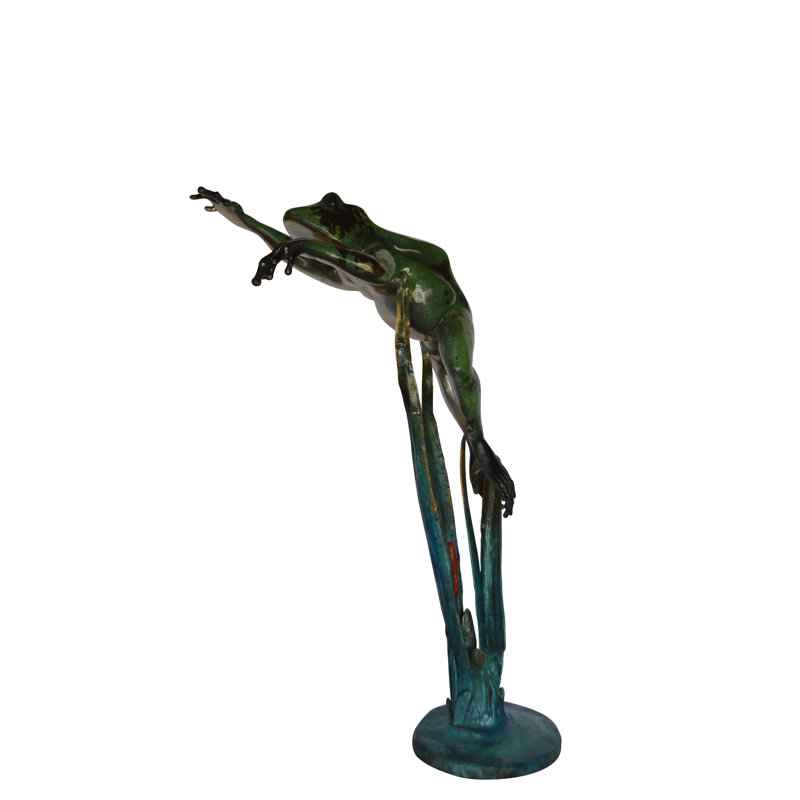 Grande statue de grenouille sauteuse en bronze Painesville - Taille: L 25 po x l 15 po x H 36 po.