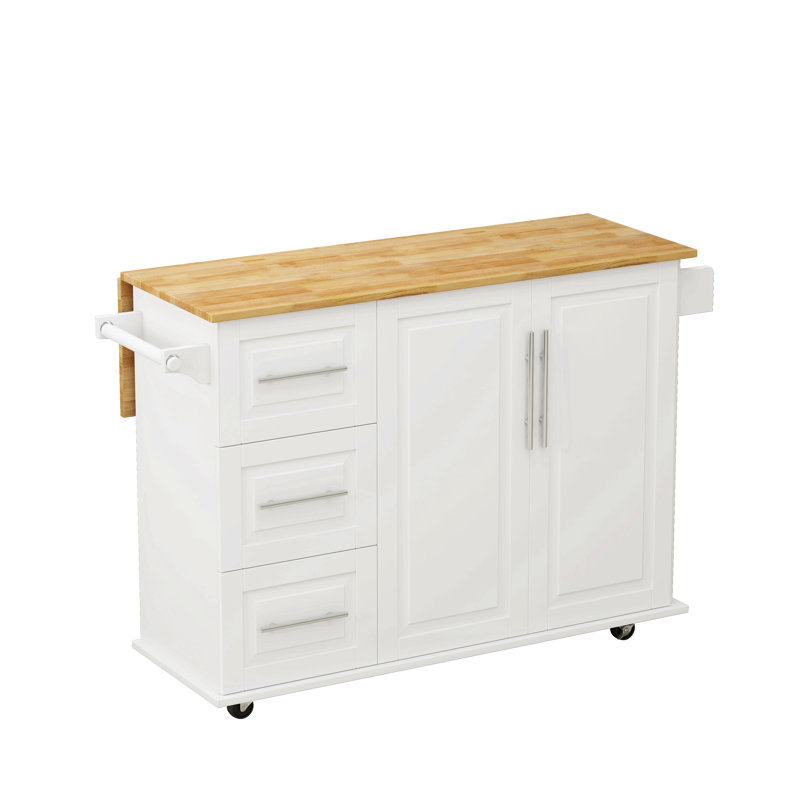 Kitchen Island Cart With 2 Door Cabinet And Three Drawers,43.31 Inch Width With Spice Rack,Towel Rack (White)