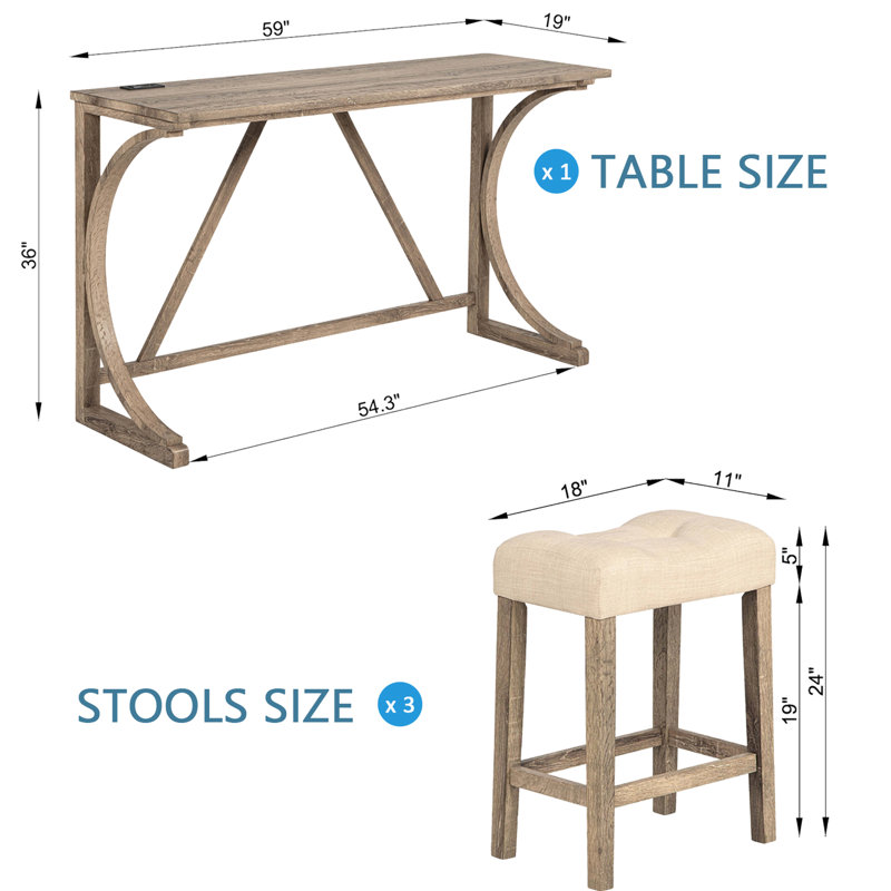 Table de bar et fauteuil à commande électrique en brun. Construisez des tabourets rembourrés confortables et améliorez votre espace 4 avec des ports électriques. La structure en bois et le tissu optimisent intelligemment l'espace de vie