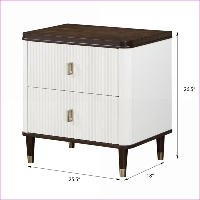Blanc et blanc Table de chevet brune à 2 tiroirs avec port USB - Rangement moderne pour chambre à coucher