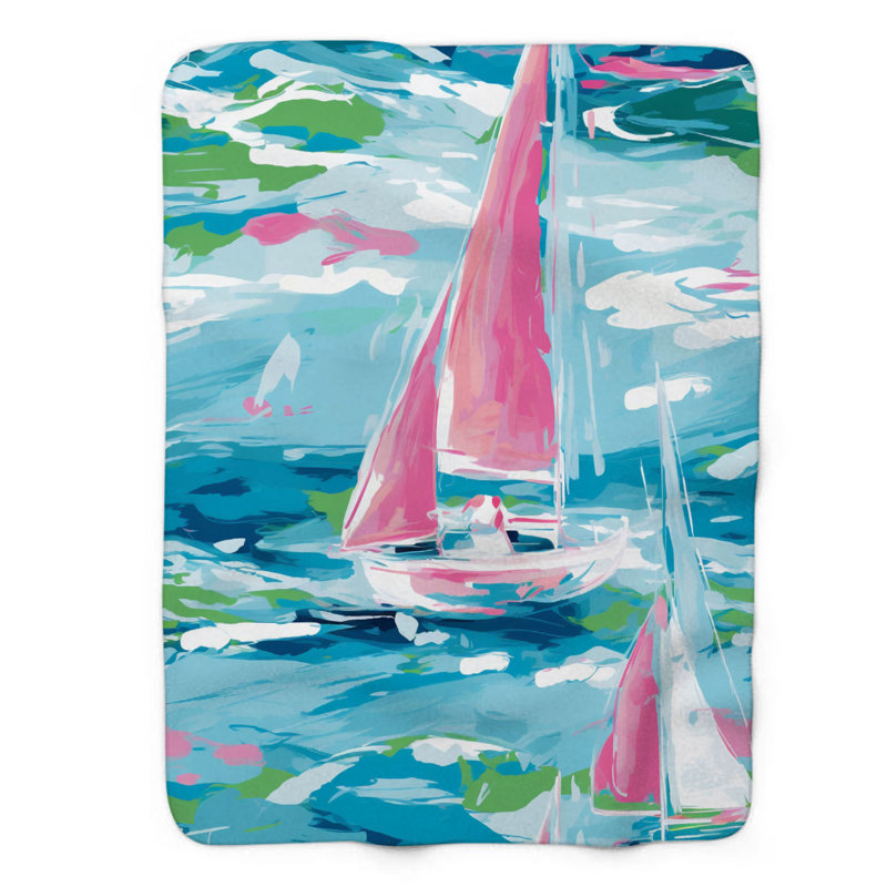 Aquarelle, art nautique - couverture en sherpa de qualité supérieure 1 pièce, L 60 po x L 80 po