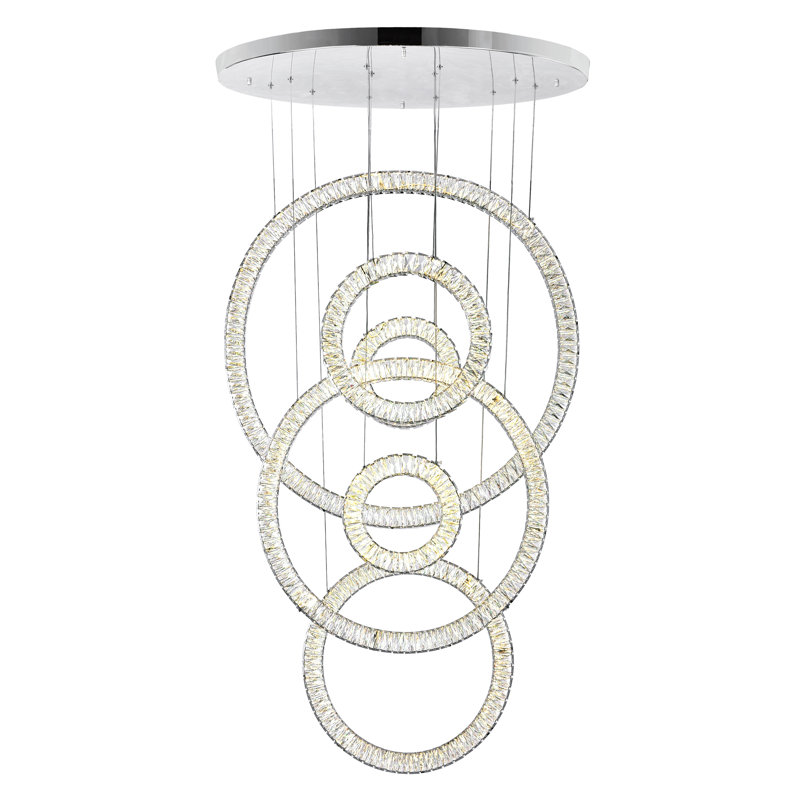 Lustre en chrome de 34 po - Lustre moderne intégré à DEL avec conception emboîtable pour le salon ou le vestibule - Hauteur de suspension réglable, certifié BACL