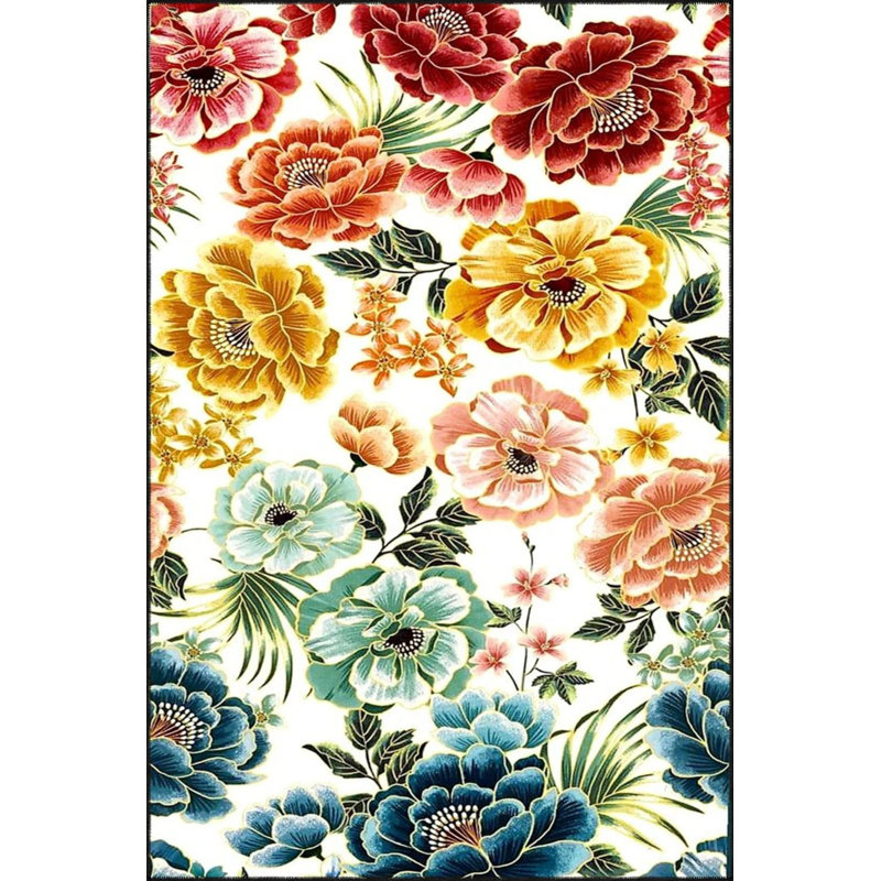 Floral Mixed Decorative And Woven Floor Carpet, Round 4'