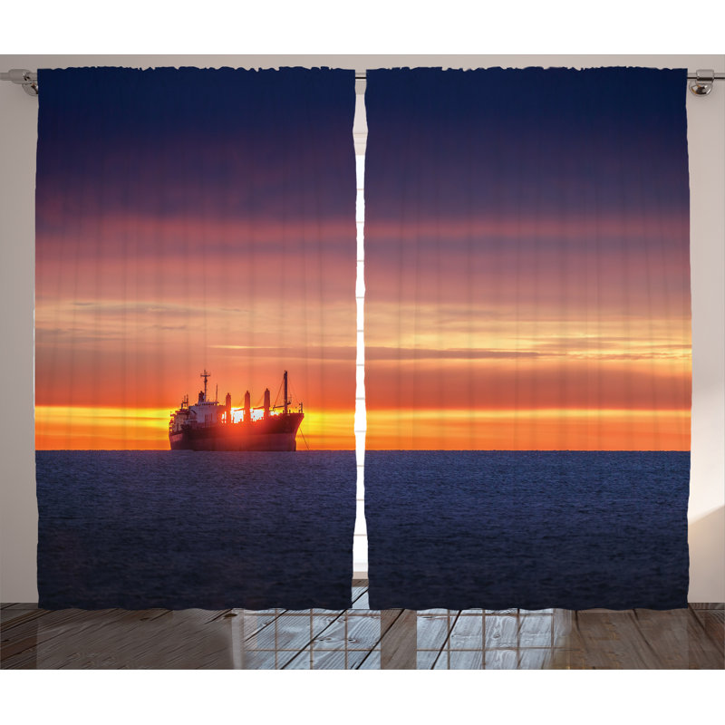 Sunrise Horizon on Sea Graphic Print Semi-Sheer Rod Pocket Curtain Panels, 54" x 84"