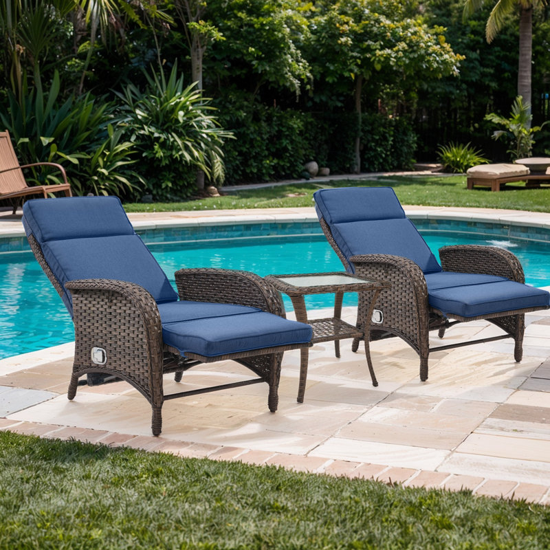 Valierius Outdoor Chaise Lounge Chair Set With Side Table For Poolside, Patio & Deck, Blue