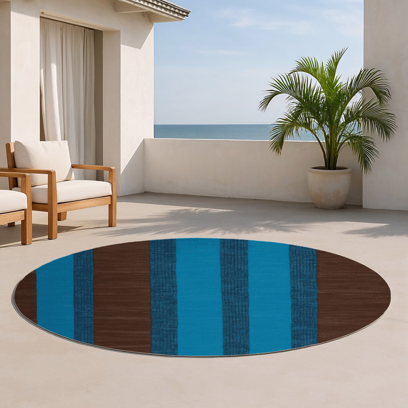 Tapis intérieur / extérieur noir HorizontalStripes, Rond 5 pi