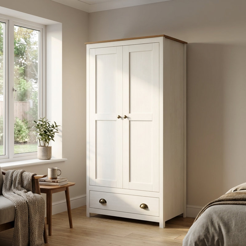 Armoire 35,7 po avec tablettes réglables Topazio, Blanc / Naturel