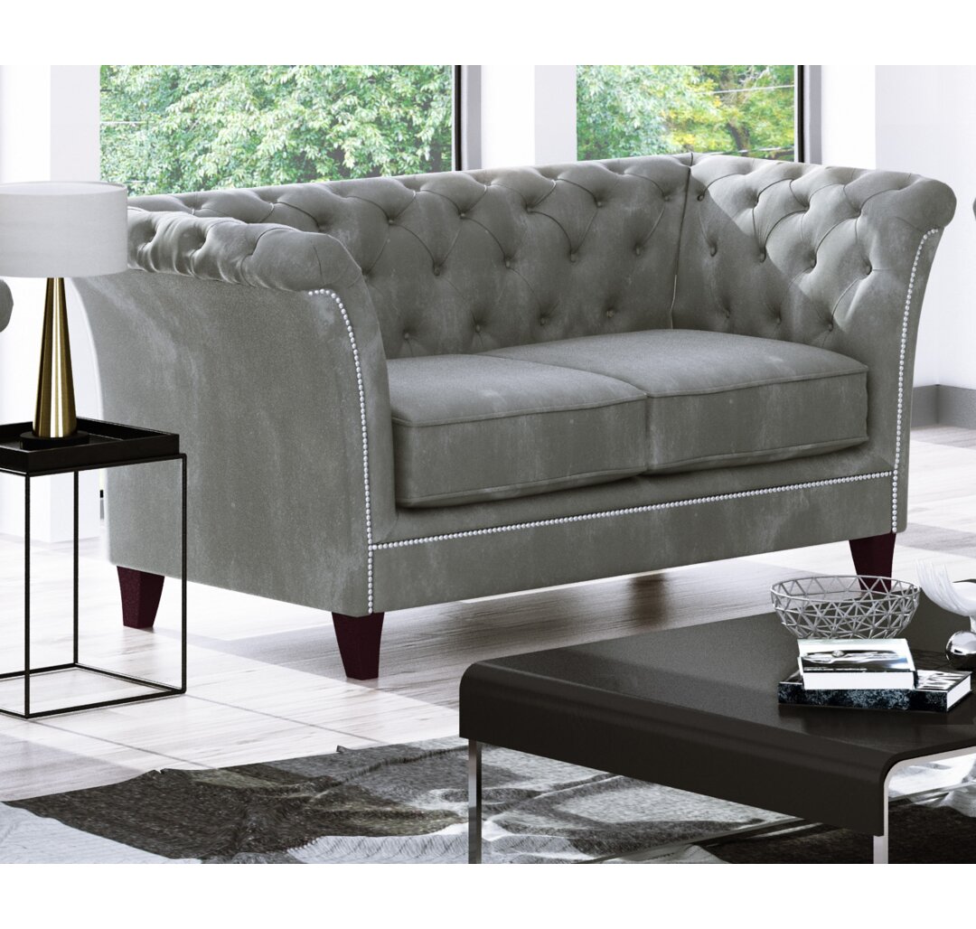 Chesterfield Darlana Sofa 2-Sitzer aus Samt-Stoff mit Holzfüßen