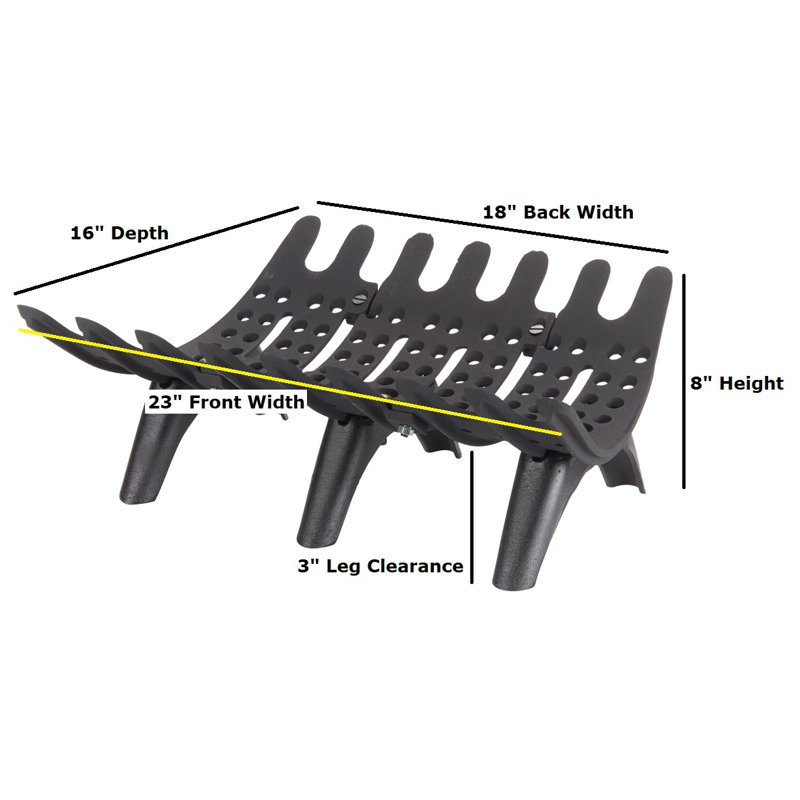 Grille de foyer en fonte 23 po avec dégagement de 3 po, 7 po H x 18,1 po L x 16,2 po P