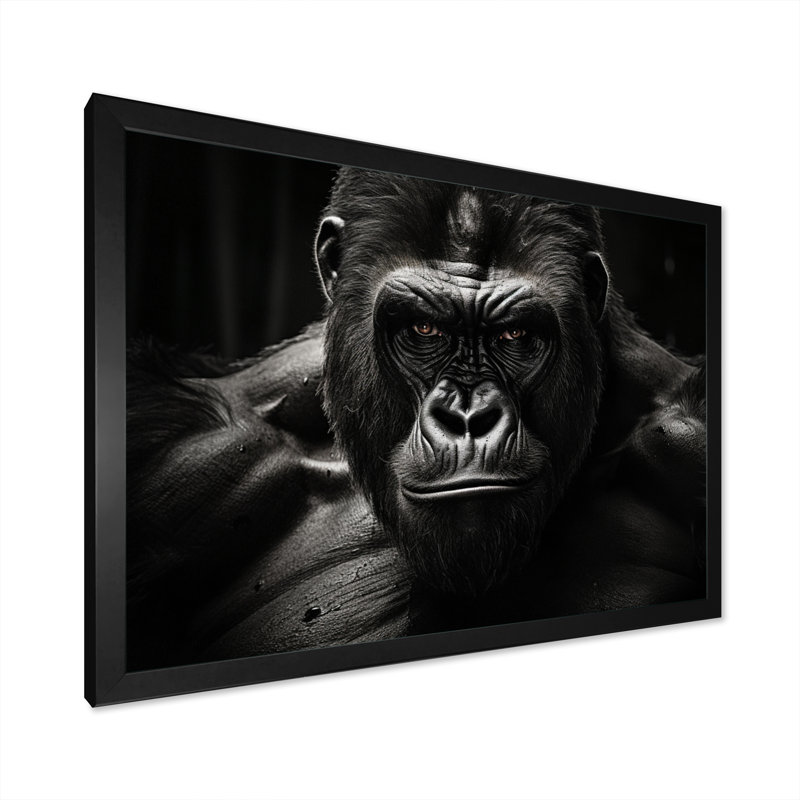 Art mural noir et blanc Gorilla Majestic II - Gorilla, Cadre simple noir, H 34 po x l 44 po x P 1,5 po