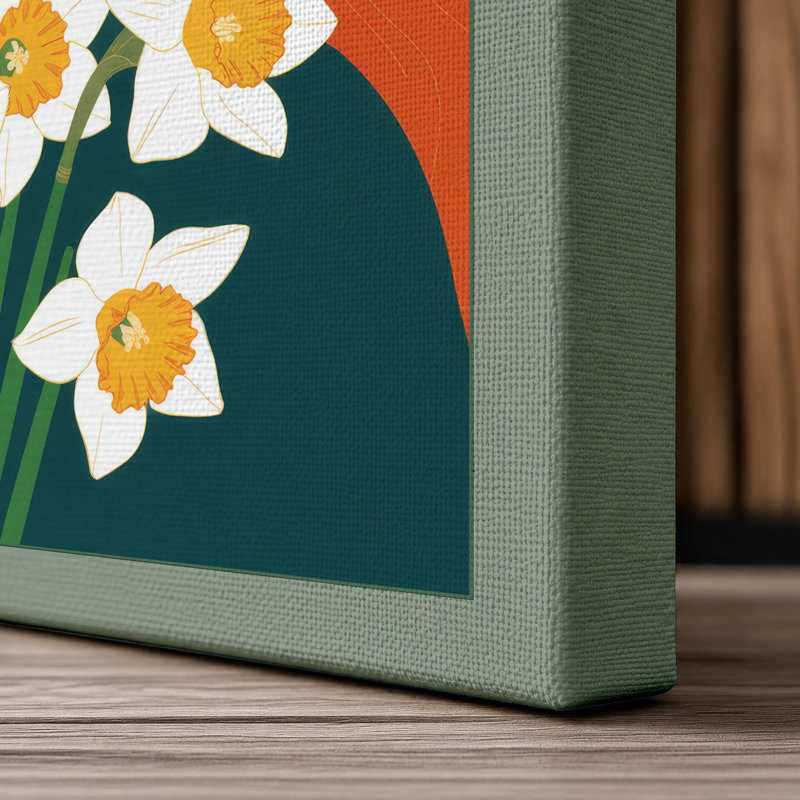 Woman with Spring Daffodils Botanical - Wrapped Canvas, 18x12 - 45.7 x 30.5 cm, Sage Border