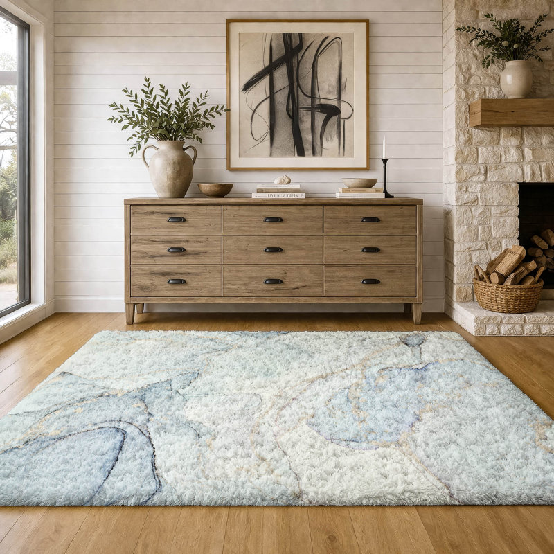 Tapis de qualité supérieure lavable à la machine à poils longs ADS523, Ciel, 10 pi x 14 pi