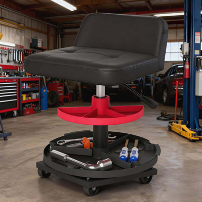 Tabouret de garage roulant avec roulettes à 360 °, tabouret mécanique, plateau à outils, hauteur réglable