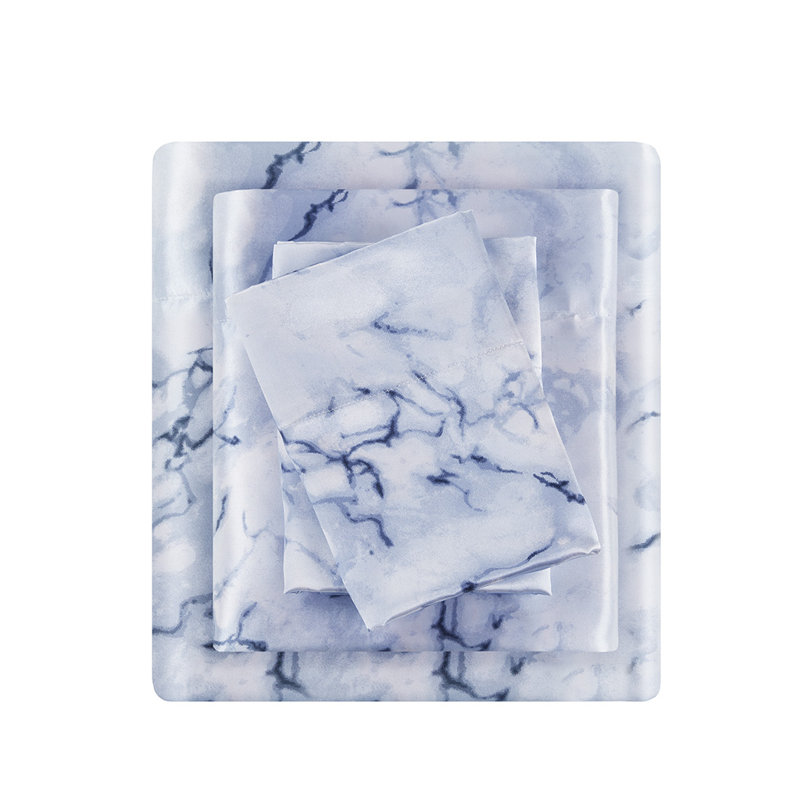 Ensemble de draps en satin Grinkie Mills, Bleu, Ensemble de draps pour lit grand avec un drap-hous