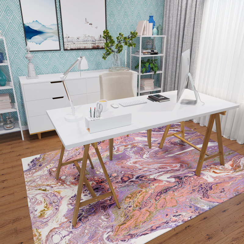 Tapis rose / mauve à motif abstrait tissé à la machine, Rectangle 10 pi x 14 pi