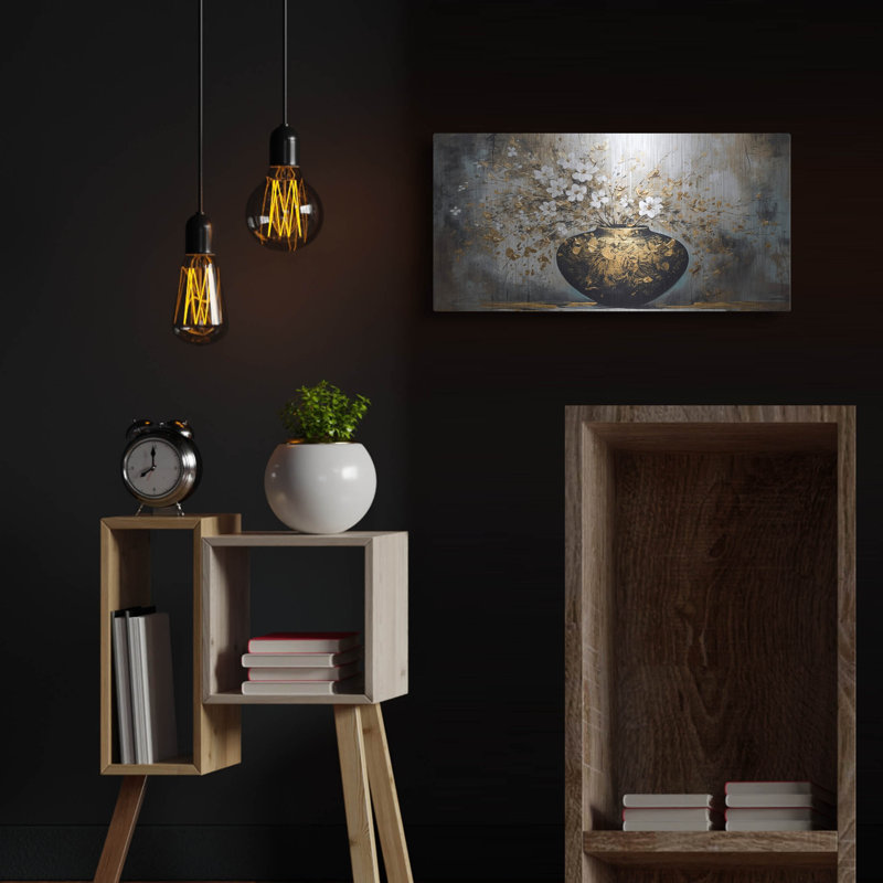 Vase noir et or, H 12 po x l 24 po