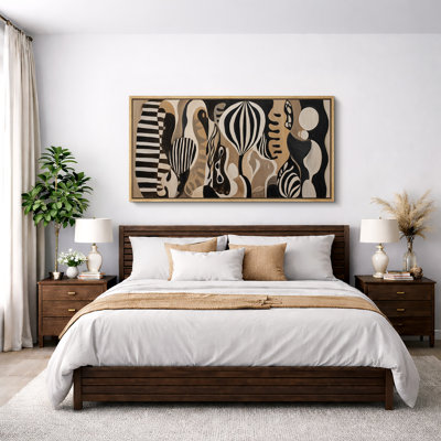 Modern Black and Tan Organic Abstract Pattern Wall Decor Extra Large Pictures Framed Canvas Print Wall Art