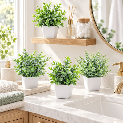 4-Pack 7" Mini Artificial Potted Plants for Bathroom and Desk Decor