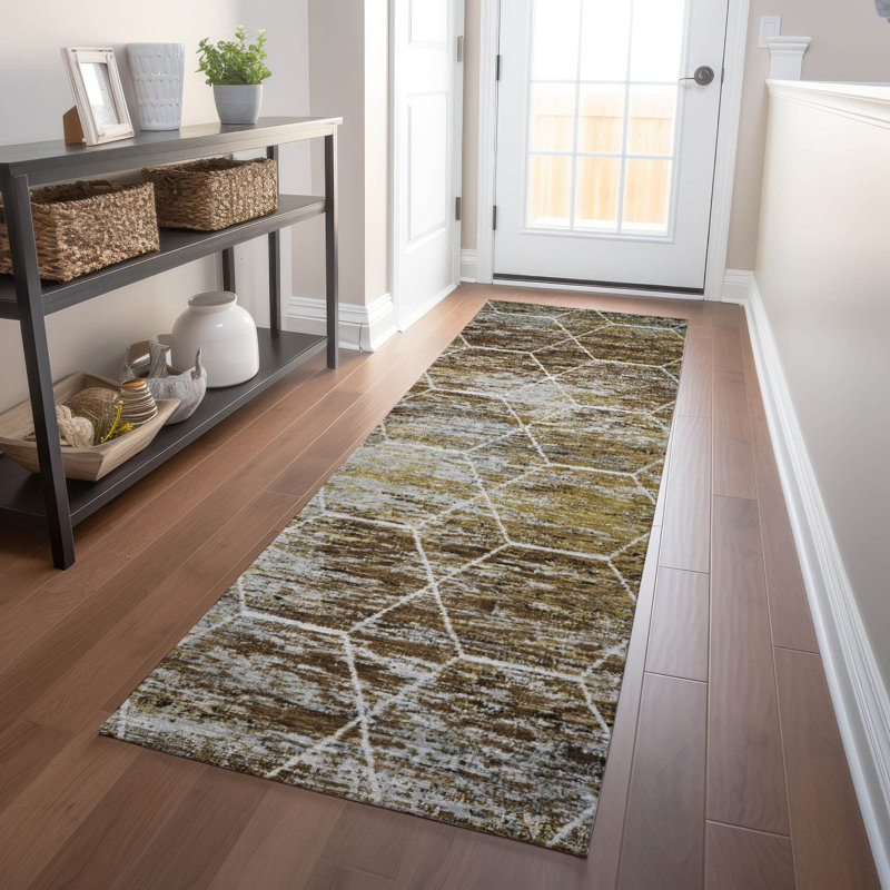 Tapis intérieur / extérieur brun lavable à la machine Xhevrie, Tapis de couloir 2 pi 3 po x 7 pi 6 po