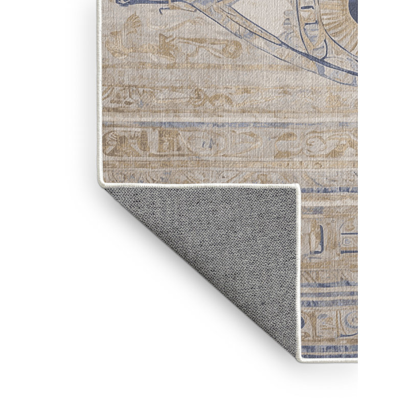 Machine Washable Beige Area Rug, Rectangle 7' x 9'