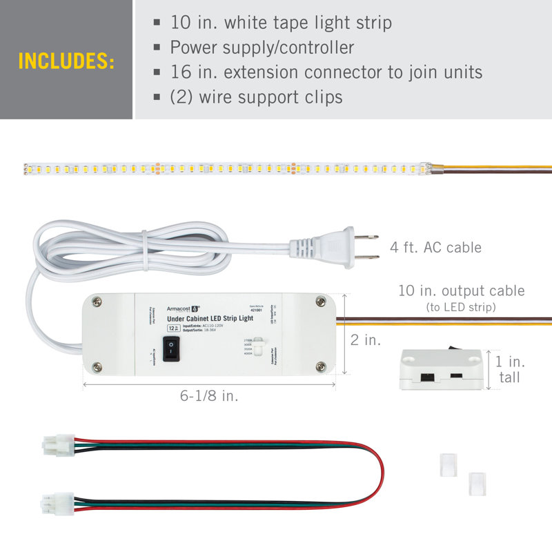Luminaire à DEL blanc réglable sous l'armoire, H 7,3 po x L 10 po x P 0,2 po