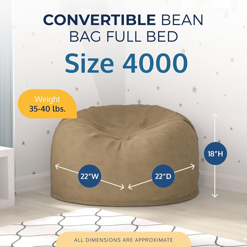 4ft Bean Bag Chair and Footstool, Oversized Lounger, Camel Suede