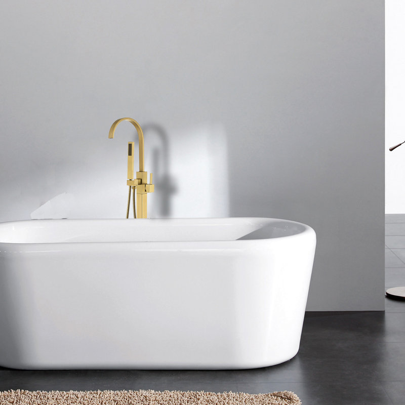 Freestanding Bathtub Faucet In Gold With Detachable Hand Shower - Build Brushed Tub Metal
