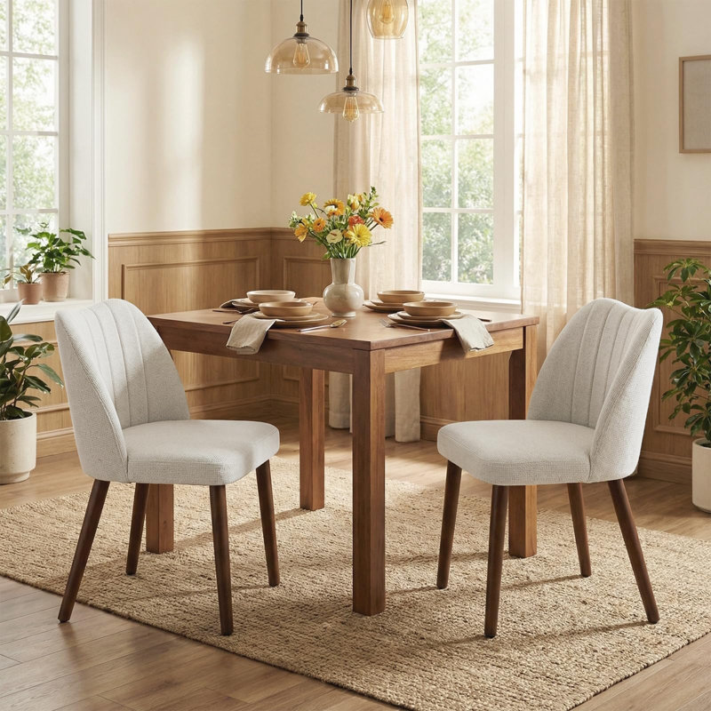 Chaises de salle à manger rembourrées, chaises de cuisine modernes en tissu avec pieds en bois, Noyer, Beige