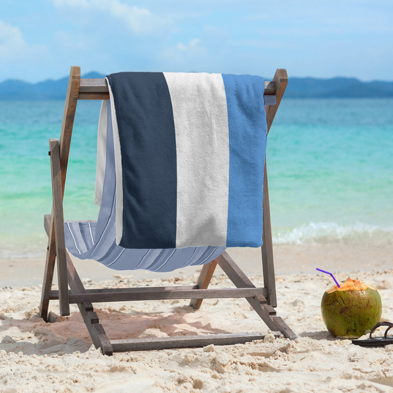 Cotton Blend Beach Towel, Light Blue/Off White/Navy Blue