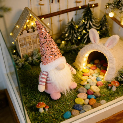 Gnome de Noël illuminé à paillettes avec lumières - décor de gnome illuminé à piles de 12 po pour Noël, la Saint-Valentin, Pâques, décoration intérieure et fête