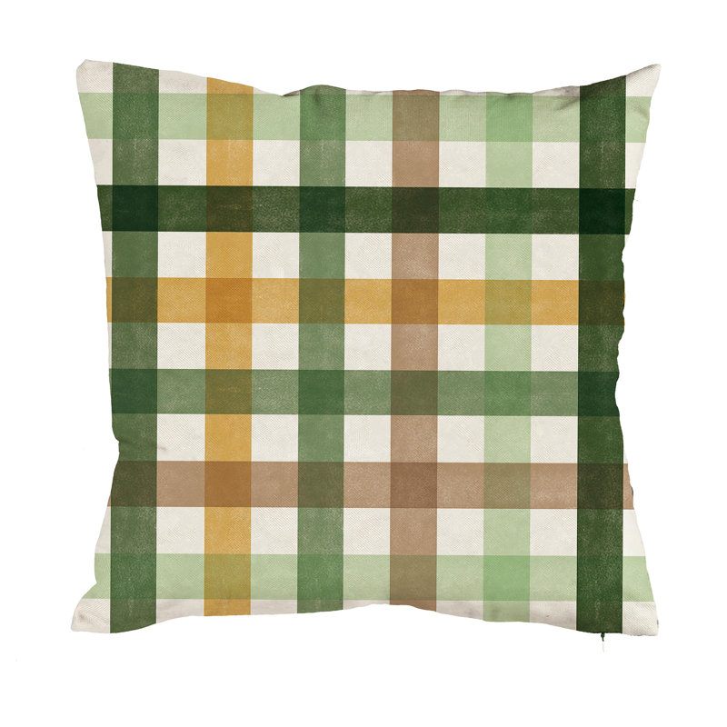 Bunny Lumbar Pillow, Square 18", Tan/Green/White Plaid