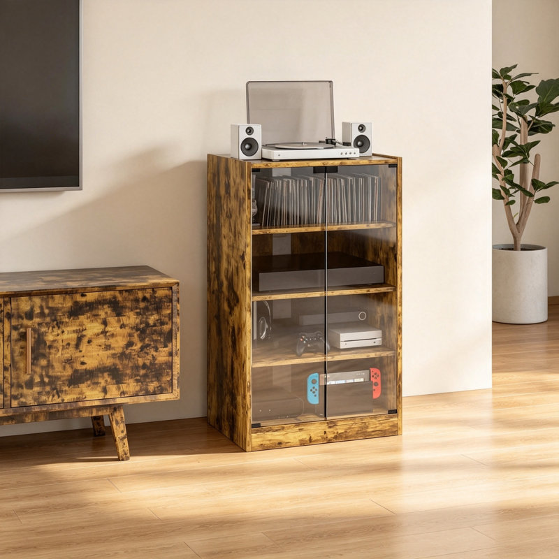 91 cm H Media Shelves, Rustic Brown