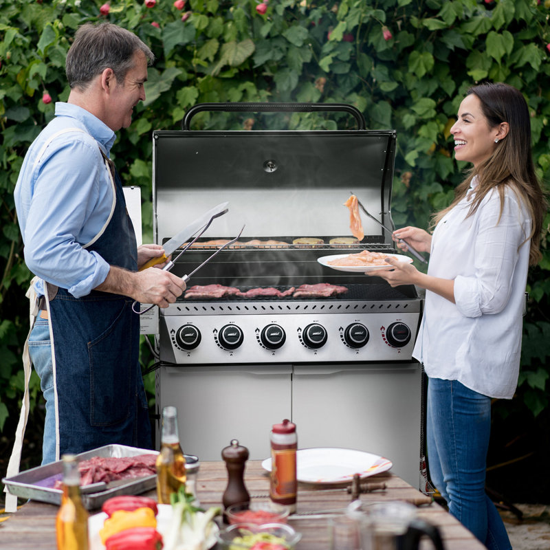 Barbecue au propane liquide à 6 brûleurs avec brûleur latéral et brûleur latéral Royal Gourmet, blanc