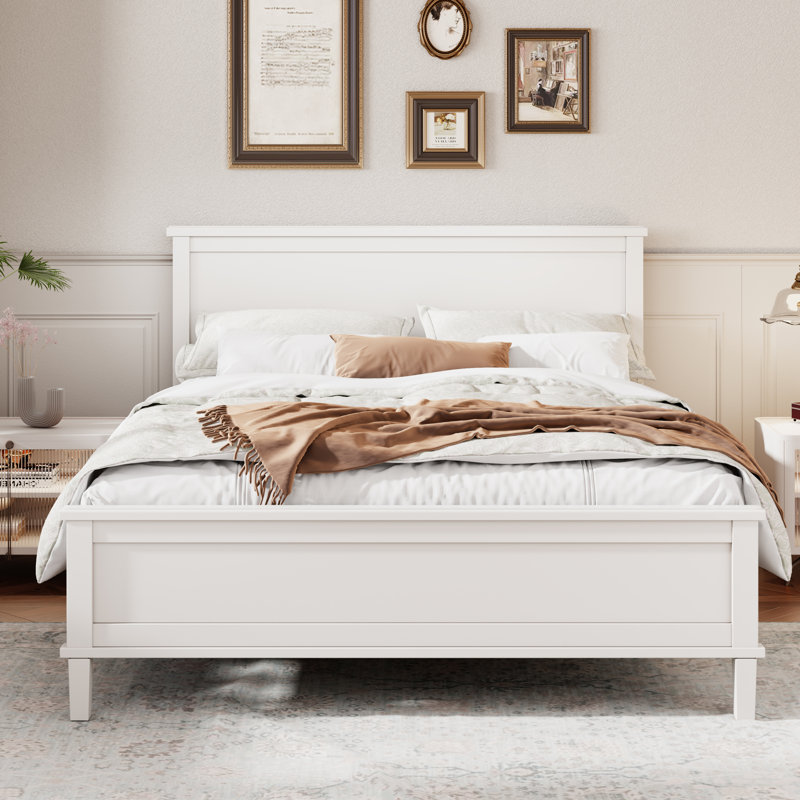 Lit plateforme en bois sans sommier, Blanc, Lit double