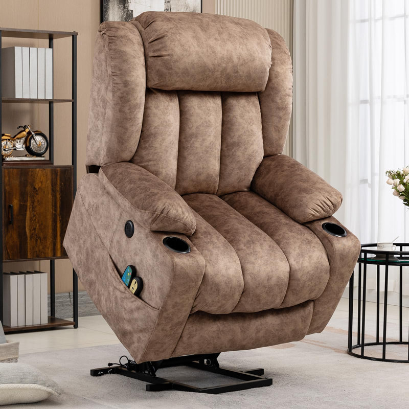 Elsinboro Upholstered Heated Massage Chair, Brown (Soft Fabric)