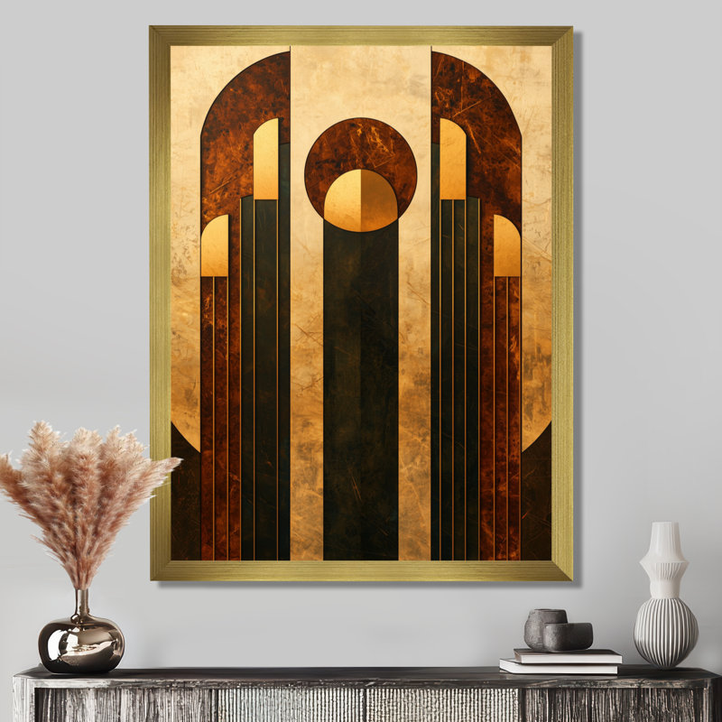 Watkins - Abstract Wall Art Living Room, 32" H x 24" W, Picture Framed, Gold