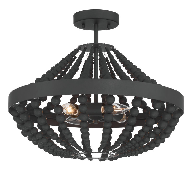 4-light Matte Black Beaded Semi-flush Mount, Black