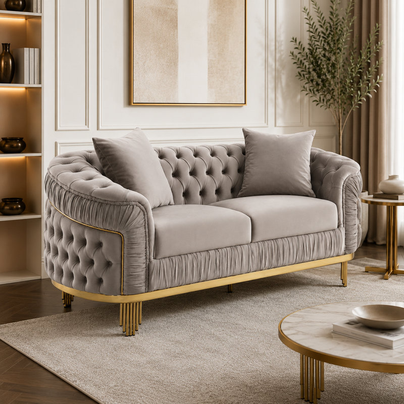 Causeuse en velours Valorie, Velours taupe