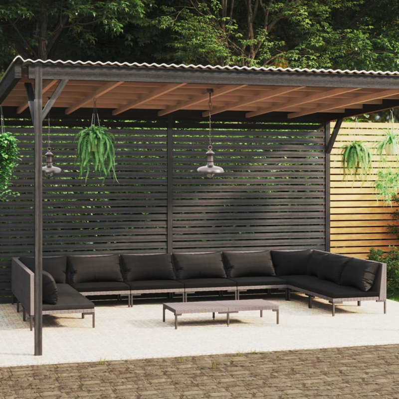 Brayden Studio 11 Piece Garden Lounge Set With Cushions Poly Rattan Dark Grey