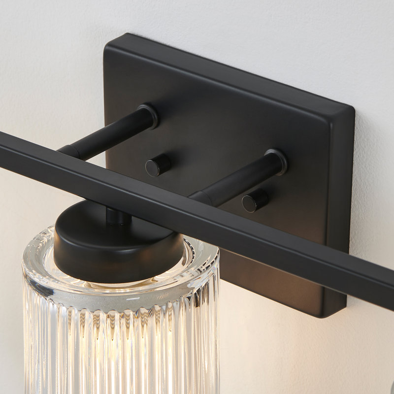 Ensemble de meuble-lavabo avec abat-jour en verre nervuré Lurigid, Noir mat, Trois lumières