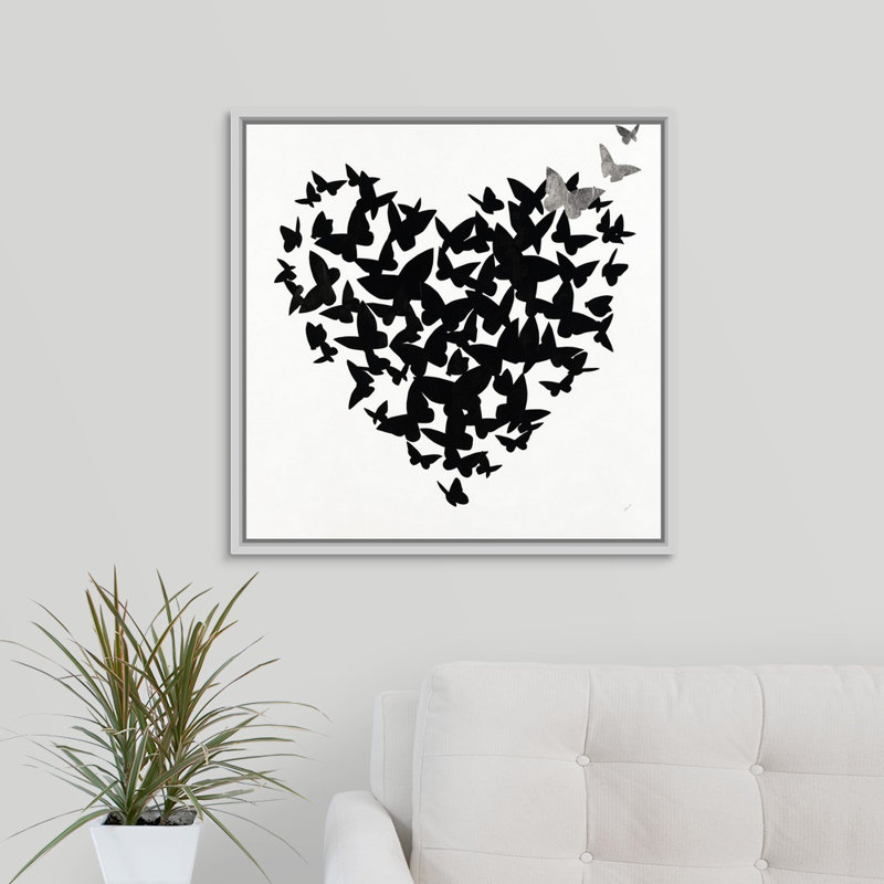 «Hearts in Flight III», impression sur toile, Cadre flottant blanc, H 25,7 po x l 25,7 po x p 1,75 po