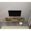 Meuble télé 82,6 po flottant avec lumières DEL et porte en verre - console multimédia rustique brun pour téléviseurs de 75 po-1772568065-1794673849