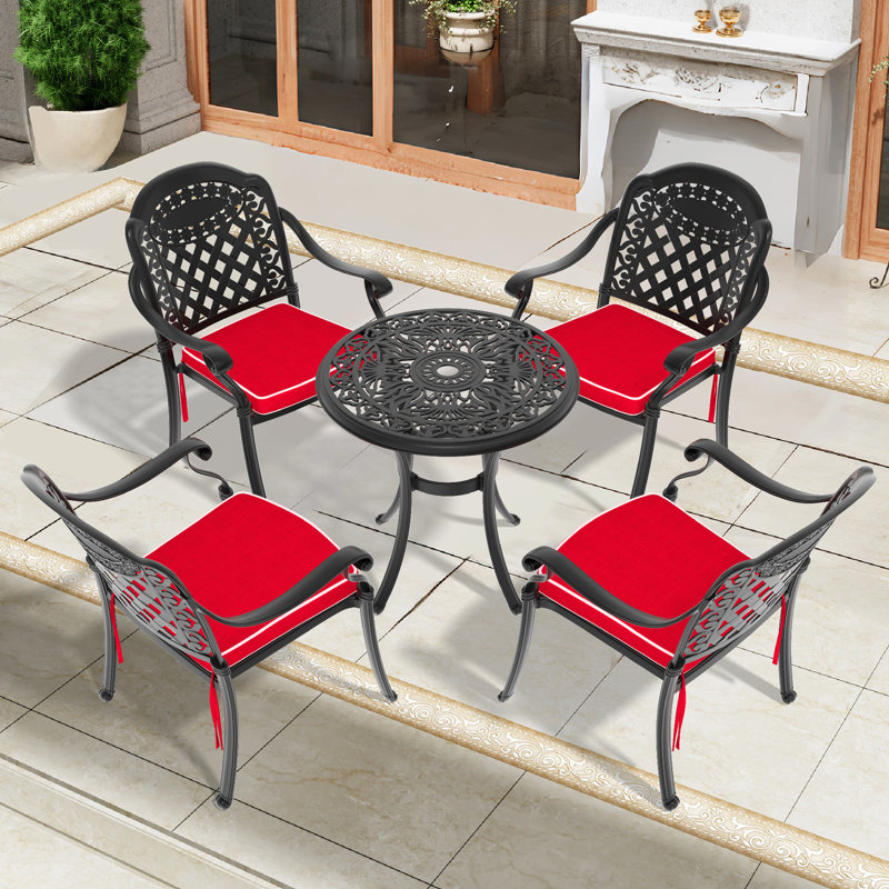 Table d'extérieur en aluminium coulé 27,34 po - structure noire, ouverture de parasol, 14,21 lb, rouille, capacité de poids de 160 lb, 4 sièges pour salle à manger noir, trou, siège