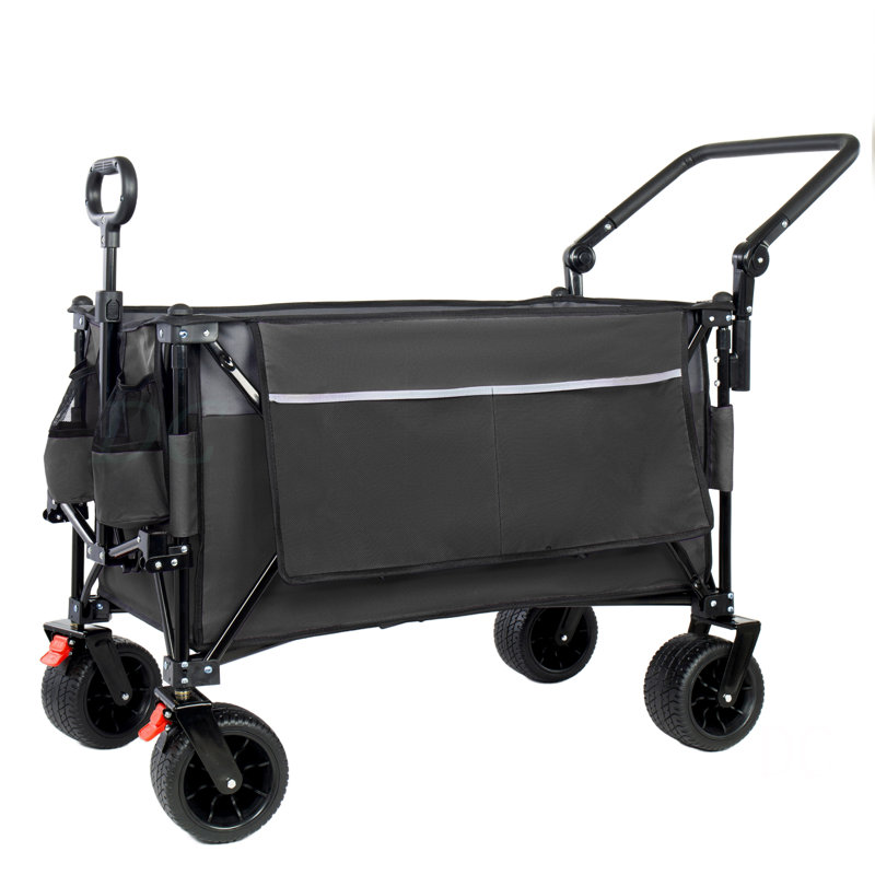 Chariot pliant multifonctionnel avec chariot pivotant et poussoir avec poignée rotative et auvent, roues et freins tout-terrain de 7 po x 4 po, capacité de charge de 480 lb, grande capacité de transport de 300 L, épicerie, utilisation à l'extérieur