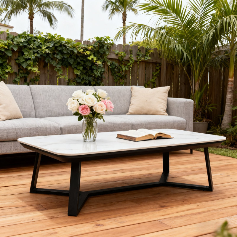 Aluminum Rectangular 51.25"L X 25.5"W Patio Coffee Table With Sintered Stone Tabletop