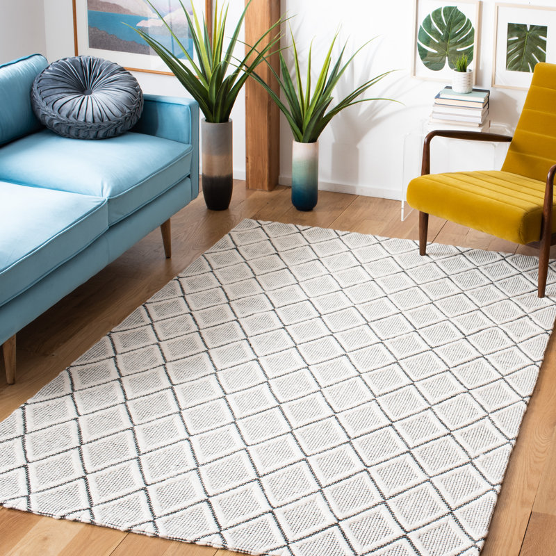 Tapis géométrique en laine et en coton tissé à la main avec latex Marbella, Rectangle 4 pi x 6 pi