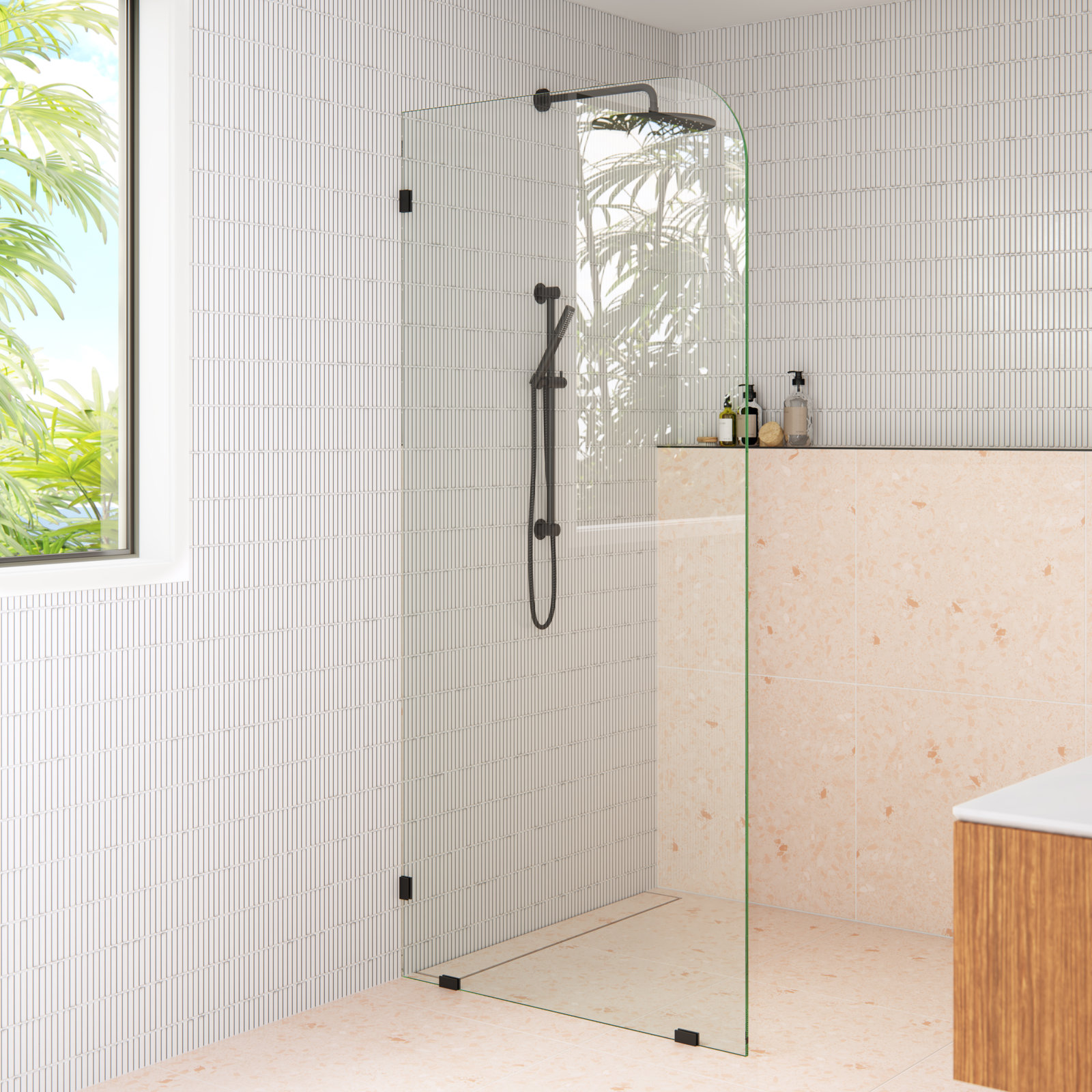 Solaris Frameless Fixed Radius Shower Panel, Matte Black