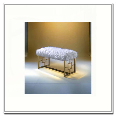 Bagley II White Faux Fur & Gold Finish Bench